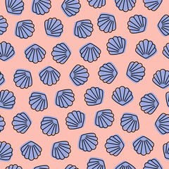 Pink seamless pattern with purple seashell