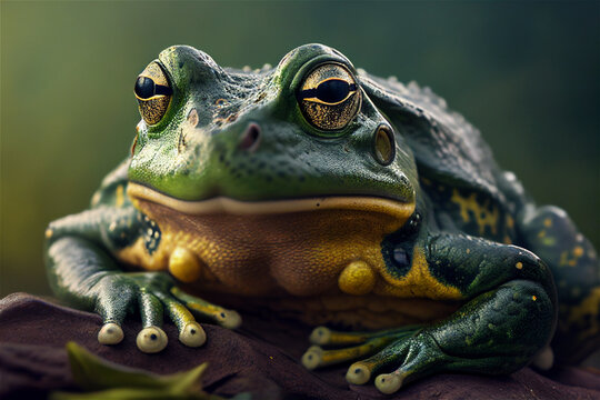 Green Frog close up picture looking into the camera illustration, Generative Ai