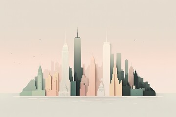 a minimalist illustration of the skyline of New York city in pastel colors, travel concept