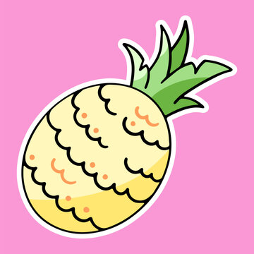Cartoon pineapple, vector design element, hand drawn