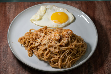 Homemade spaghetti angel hair on ceramic plates