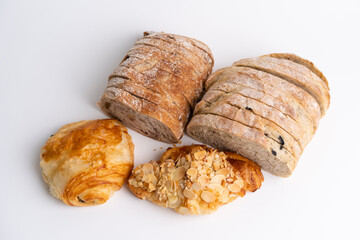 Crossaint and Sourdough in isolated white background