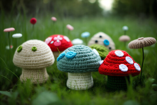 Mushroom Shape Knitting Art Illustration For Photos In Cafes, Restaurants, Dining Rooms, Colorful, Realistic