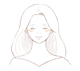 目の下に筆状の肝斑がある大人の女性イラスト　線画