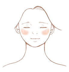 頬に肝斑がある女性の顔アップイラスト　線画