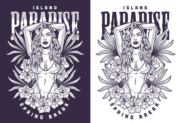 Beauty paradise girl monochrome flyer