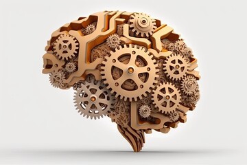 Conceptual brain idea wooden cogs Made With Generative AI