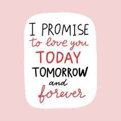 Romantic greeting card with love quote. Cute love badge, lettering, doodle sticker. Valentine's Day quote. Vector illustration