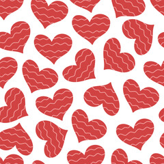 Seamless romantic pattern with cute hand drawn hearts. Design for Valentine's Day, vector illustration