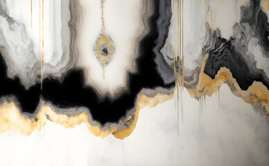 modern drawing art wallpaper for wall decor. watercolor geode painting. black, white, golden and gray background