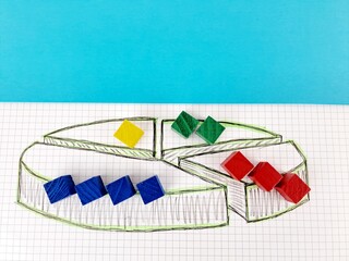 Abstract multi colored 3d donut pie chart on colorful chart background.