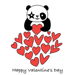 Valentine card with cute panda and hearts. Love concept. Illustration on a white background