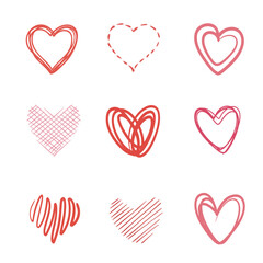 A set of pink hearts. A symbol of love. Illustration highlighted on a white background