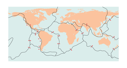 Tectonic Plate World Map Concept Design. Vector Illustartion. - obrazy, fototapety, plakaty