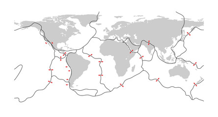 Tectonic Plate World Map Concept Design. Vector Illustartion. - obrazy, fototapety, plakaty