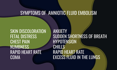 symptoms of  Amniotic fluid embolism. Vector illustration for medical journal or brochure.