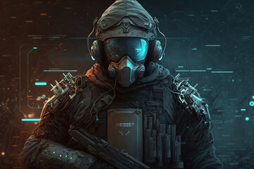 soldier with helmet and wings mask people armor holding rifle, Generative AI