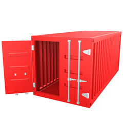3D design of cargo containers for storage transportation illustration. 3D design of a red colored cargo with open and closed doors