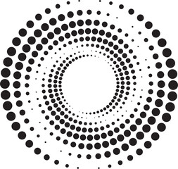 Dotted circles pattern. Abstract half tone graphic. Circular textured round spiral frame. Swirl geometric rings with gradation.