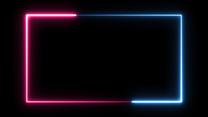 Abstract pink and blue neon glowing light , lasers and lines frame
