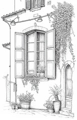 Italy. Street in Roma - sketch illustration for coloring book.