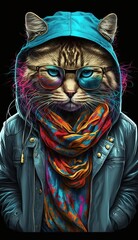 Fashon Cat with Rap Clothes, Generative AI - obrazy, fototapety, plakaty