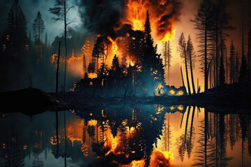 Forest fire created with Generative AI technology.