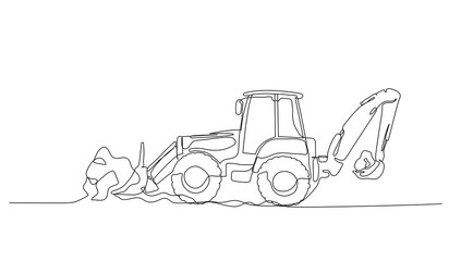 Continuous line art or One Line drawing of backhoe digging for vector illustration, business transportation. heavy equipment vehicle construction concept. graphic design modern continuous line drawing