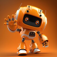 Robot, friendly positive cute cartoon with smiling face waving its hand, generative ai