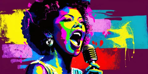Colorful African American woman singing, Jazz music Banner Illustration, Fictional Character, Generative AI © GloriaSanchez