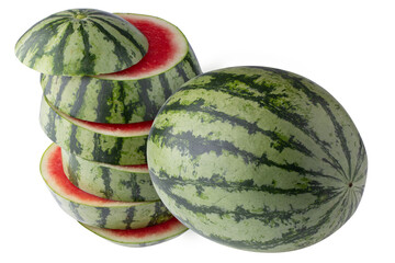 whole and half watermelon isolated on a transparent background