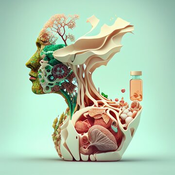 Statue Of Woman Showing Green Face And Body Organs - Concept Of Beauty And Health. AI-generated