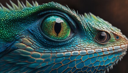 Close up of a green lizard, Generative AI