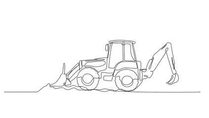 Naklejka premium Continuous line art or One Line drawing of backhoe for vector illustration, business transportation. heavy equipment vehicle construction concept. graphic design modern continuous line drawing