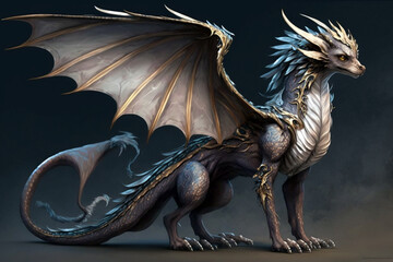 Anthropomorphic furry dragon with smoke on background. Generative AI illustration