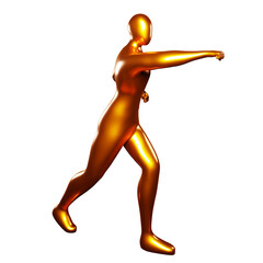 3d Render Bronze Stickman - Karate Punching Pose Doing a Straight Forward Punch