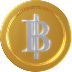 Golden Thai baht coin 3d render illustration