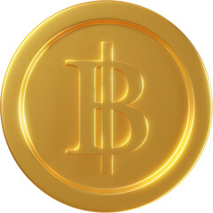 Golden Thai baht coin 3d render illustration