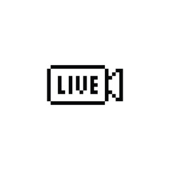 Live stream icon 8 bit, pixel art camera icon  for game  logo. 