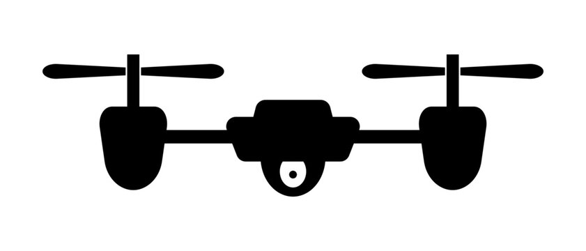 Drone silhouette icon. Reconnaissance aircraft. Unmanned aerial vehicle. Vector.
