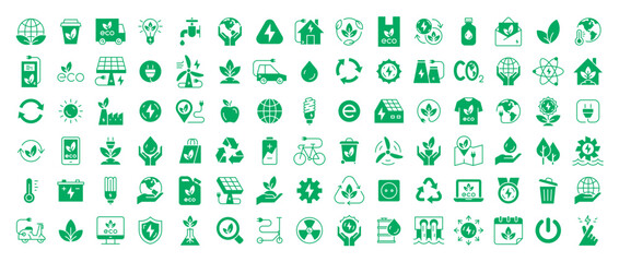 Fototapeta na wymiar Ecology icons set. Nature icon. Eco green icons. Thin line icon set