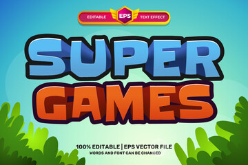 Super games cartoon Bold 3D Editable text Effect Style