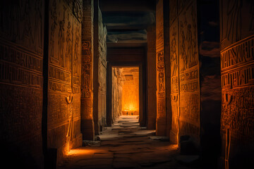 Mystic Egyptian hieroglyphs in Egypt Edfu temple, Aswan. Generation AI - obrazy, fototapety, plakaty