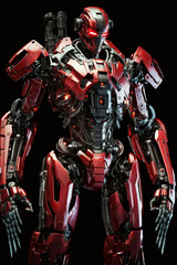 Red humanoid robot advanced soldier with gun. Generative AI illustration