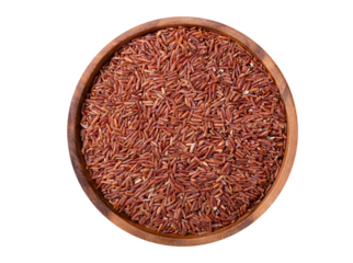 bowl of dry brown rice isolated on transparent background, top view