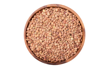 bowl of dry lentils isolated on transparent background, top view