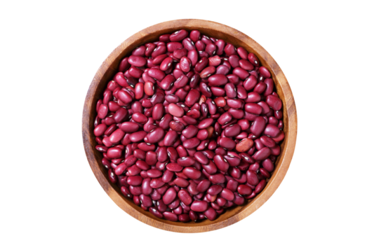 bowl of dry red beans isolated on transparent background, top view
