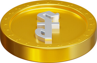 Golden Cambodian Riel coin 3d render illustration