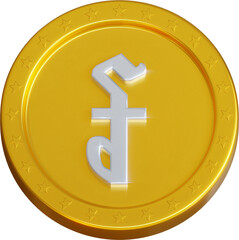 Golden Cambodian Riel coin 3d render illustration