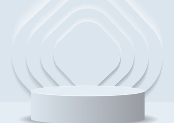 Obraz premium 3D podium for product display And the background scene, minimalist style, white and gray tones, circular display stand, studio for product presentation.